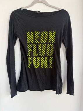 Mango Black Long-Sleeve Tee with Neon Yellow Graphic